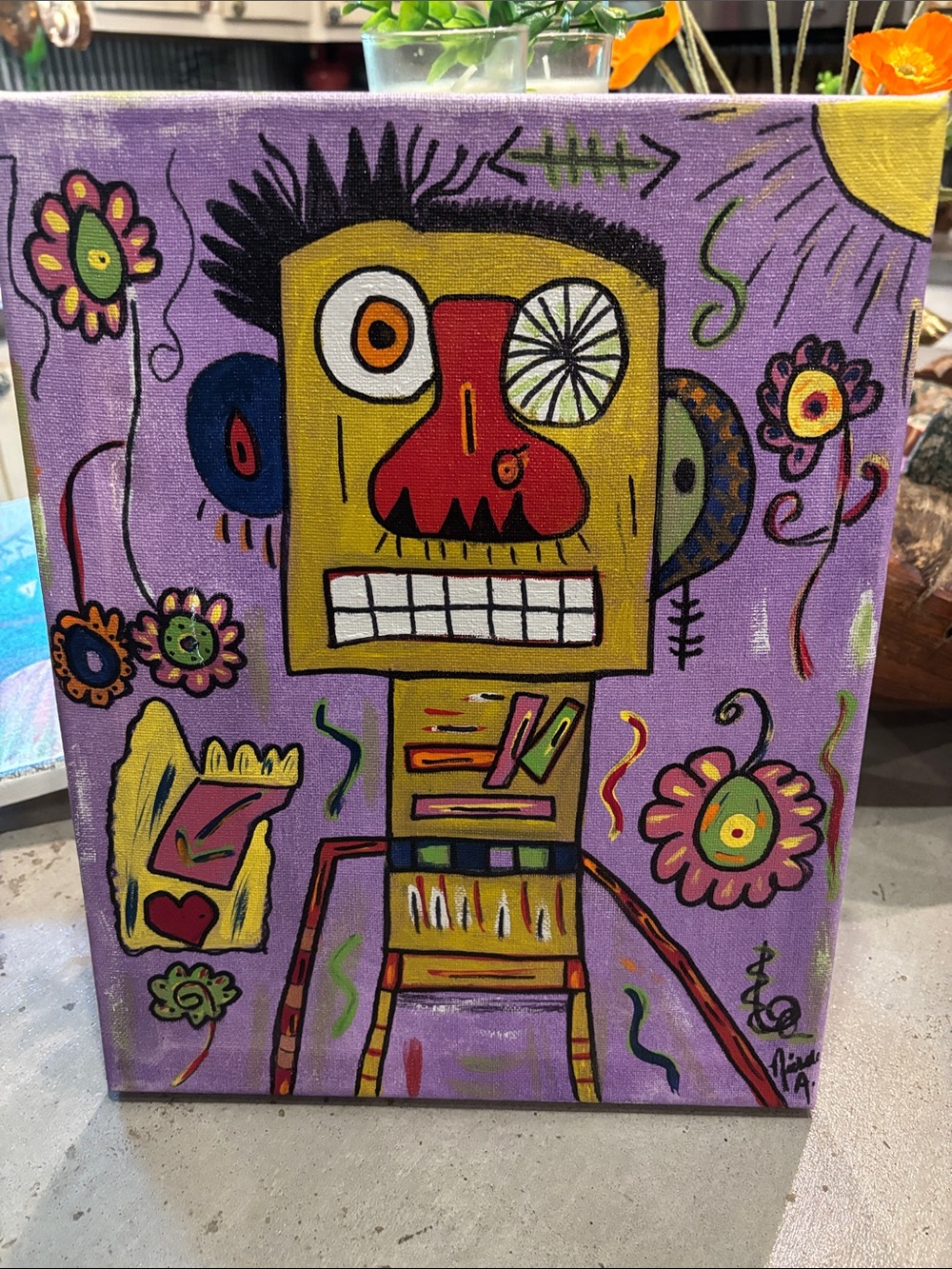 Whimsical Purple Abstract Figure Canvas Wall Art